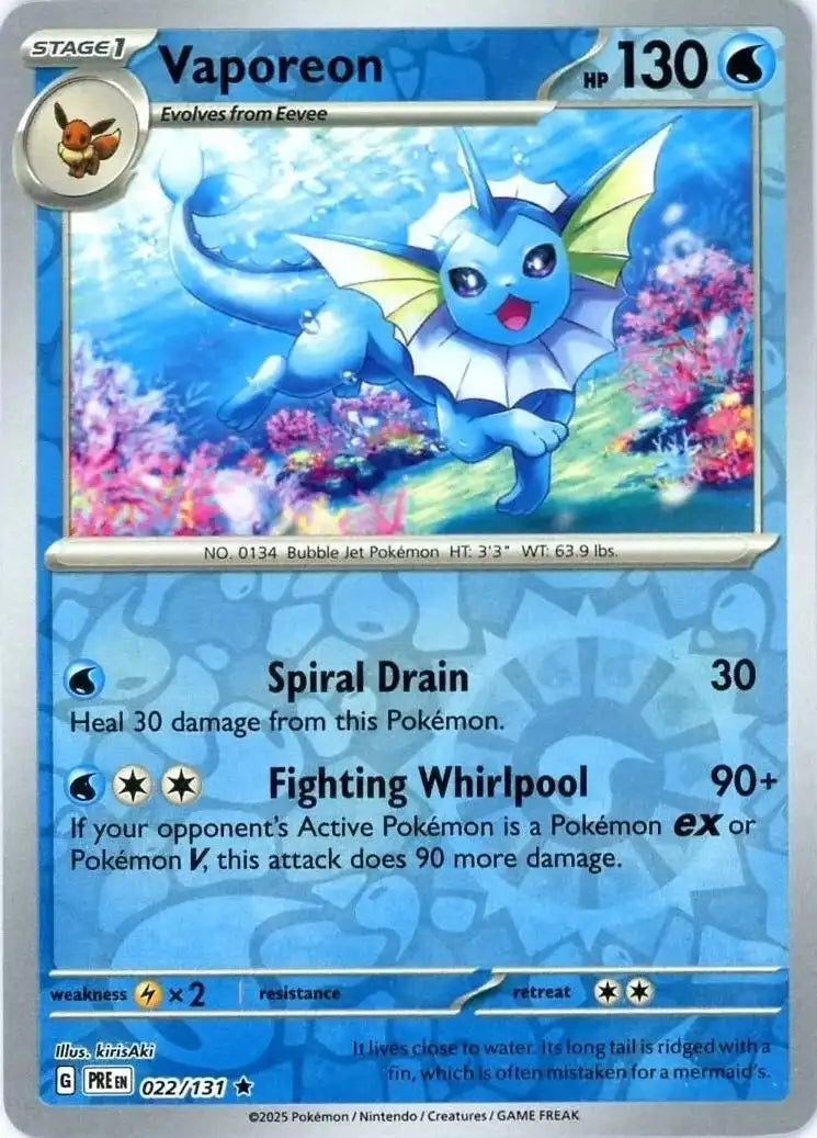 Vaporeon 022/131 SV8.5 Prismatic Evolutions Reverse Holo