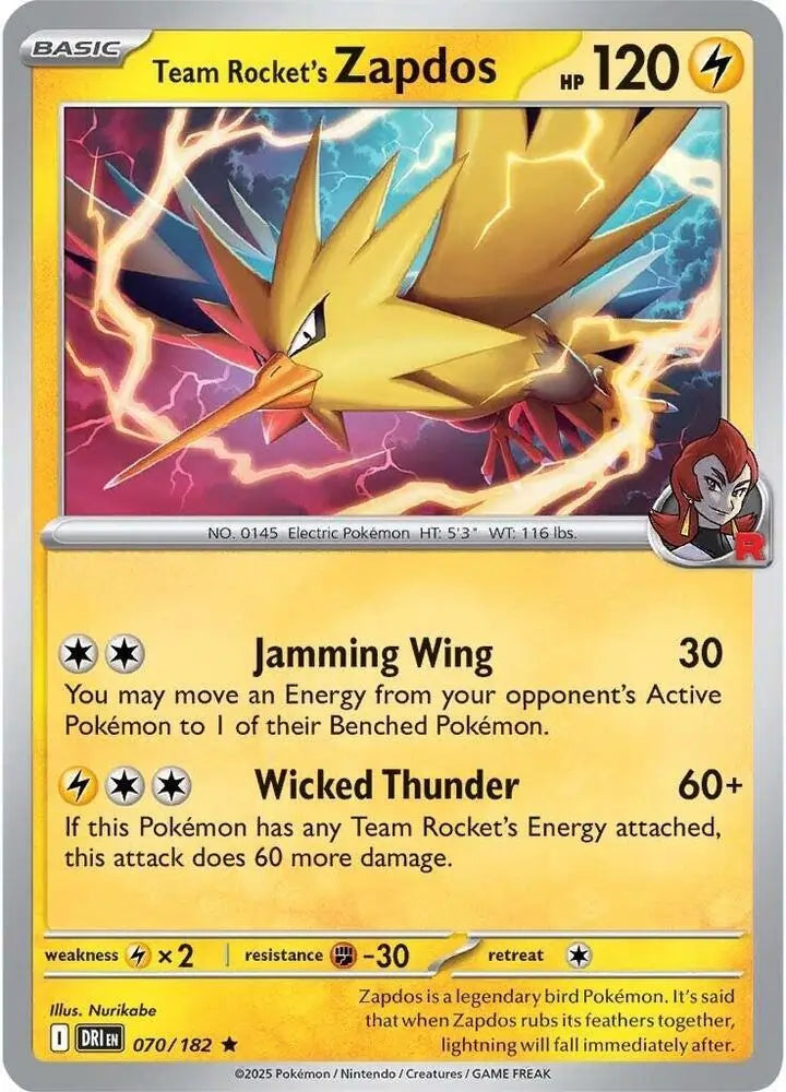 Team Rocket's Zapdos 070/182 SV10 Destined Rivals Rare Cosmo Holo