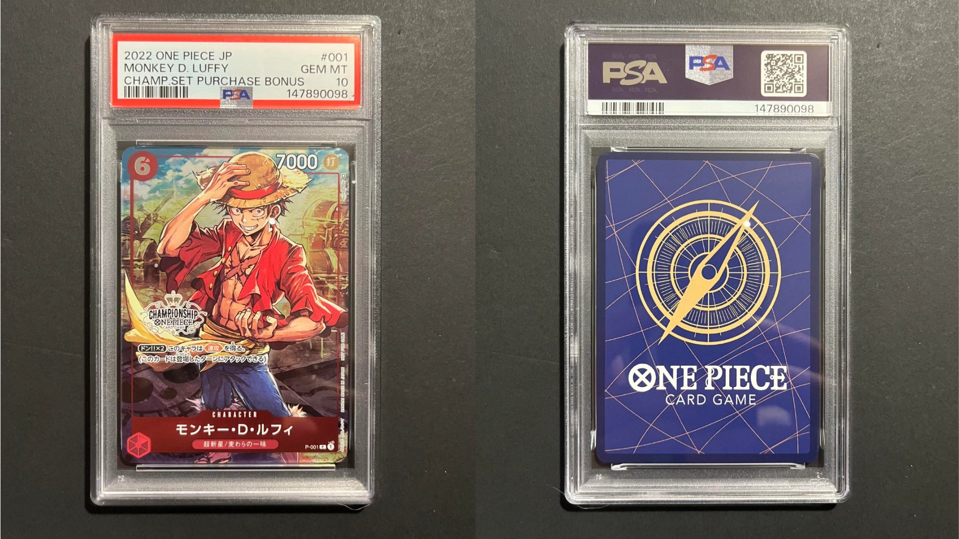Monkey D Luffy P-001 PSA 10 Champ Set Bonus One Piece Card
